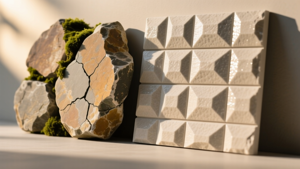 Close-up comparison showing the texture difference between natural fieldstone and manufactured stone veneer