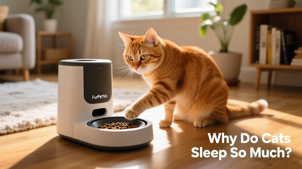 A curious cat interacting with a FurPetVo interactive puzzle feeder on the floor