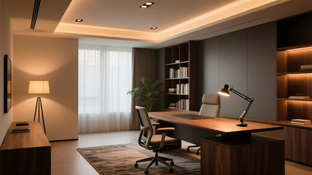 Layer Lighting in a 12'x14' Home Office for Zoom & Focus
