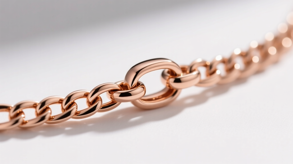 Detailed view of a 1.1mm 18k rose gold box chain connected to a secure lobster clasp, highlighting the precise link soldering.