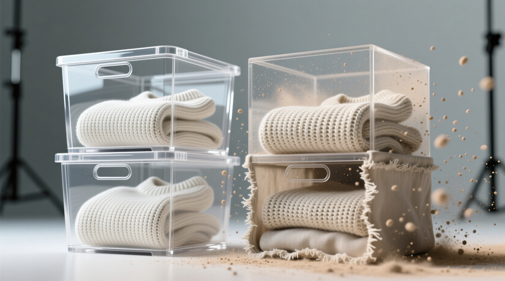 closet organization tips acrylic vs fabric for knit dust protection