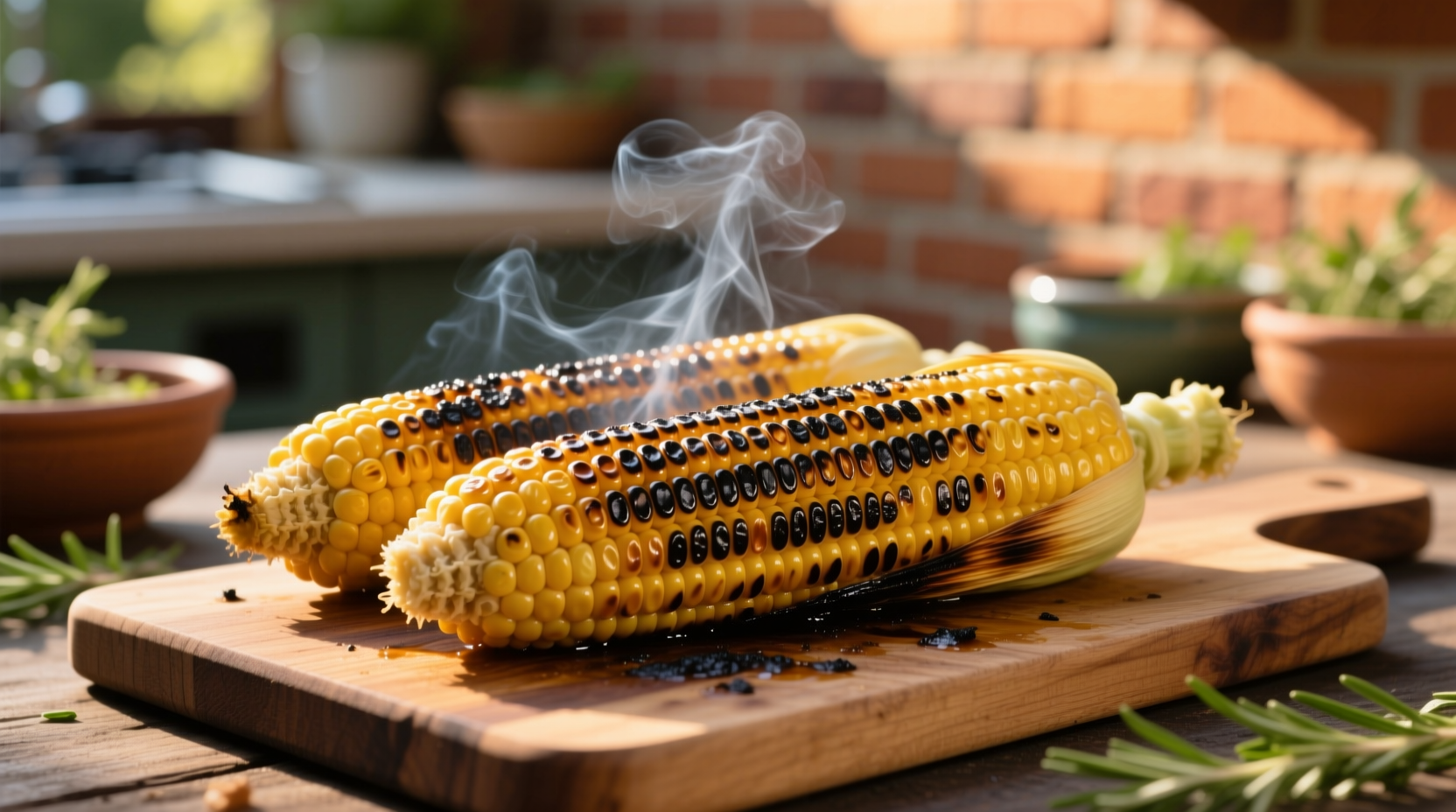 Fresh corn on grill with perfect char marks