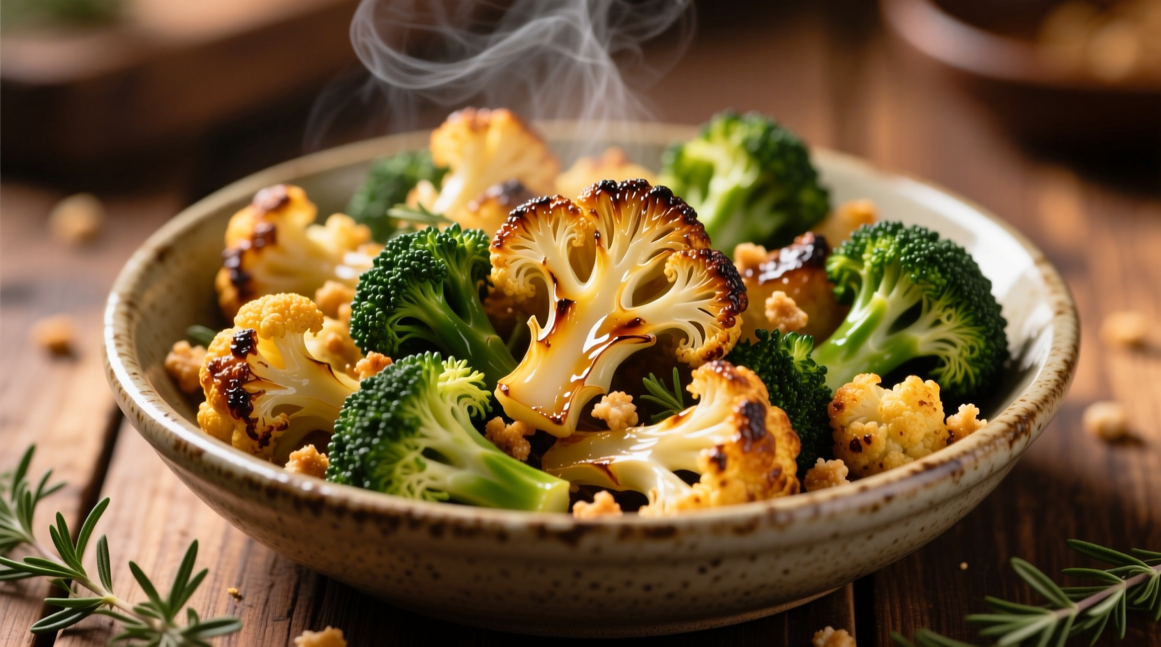 Golden roasted cauliflower and broccoli medley
