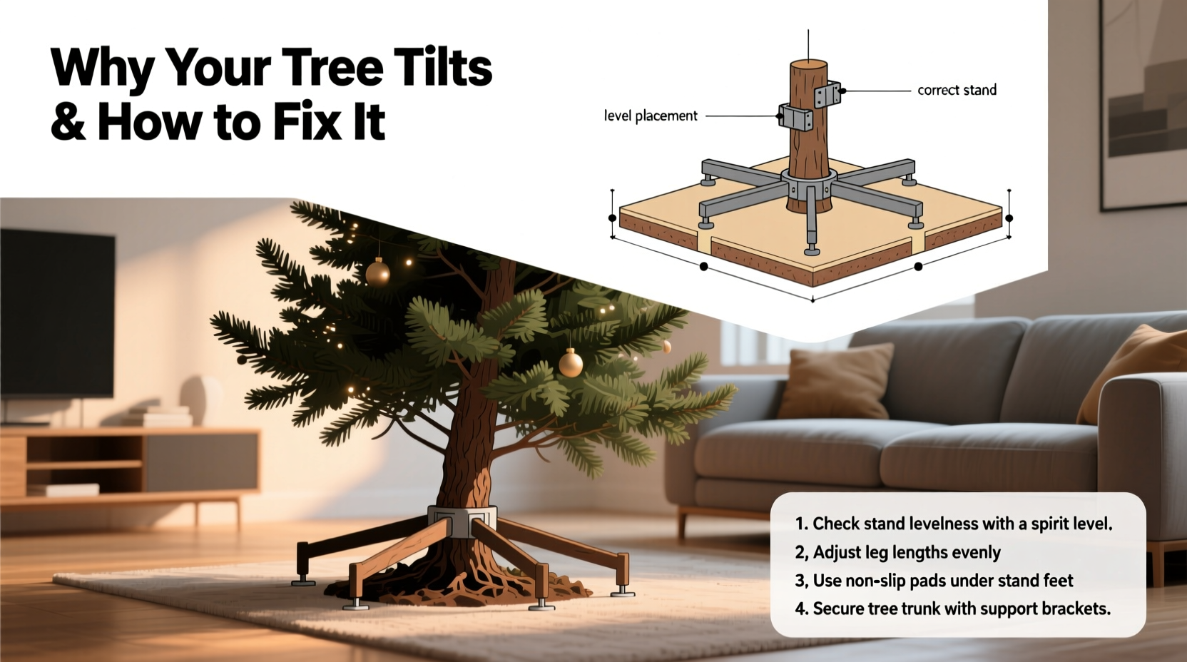 why does my christmas tree tilt and how to stabilize the stand properly
