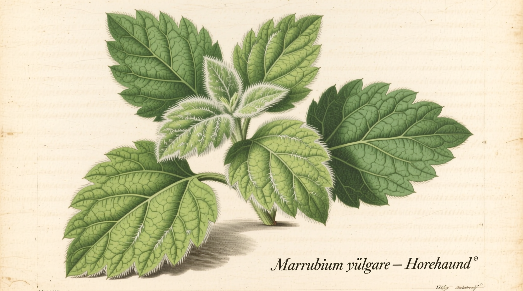Fresh horehound leaves showing distinctive fuzzy texture and green color
