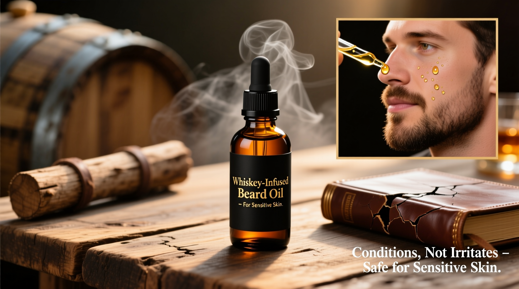 whiskey-infused beard oil does it condition or irritate sensitive skin