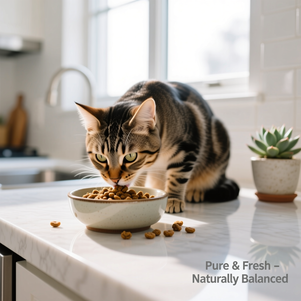 A cat eating from a bowl