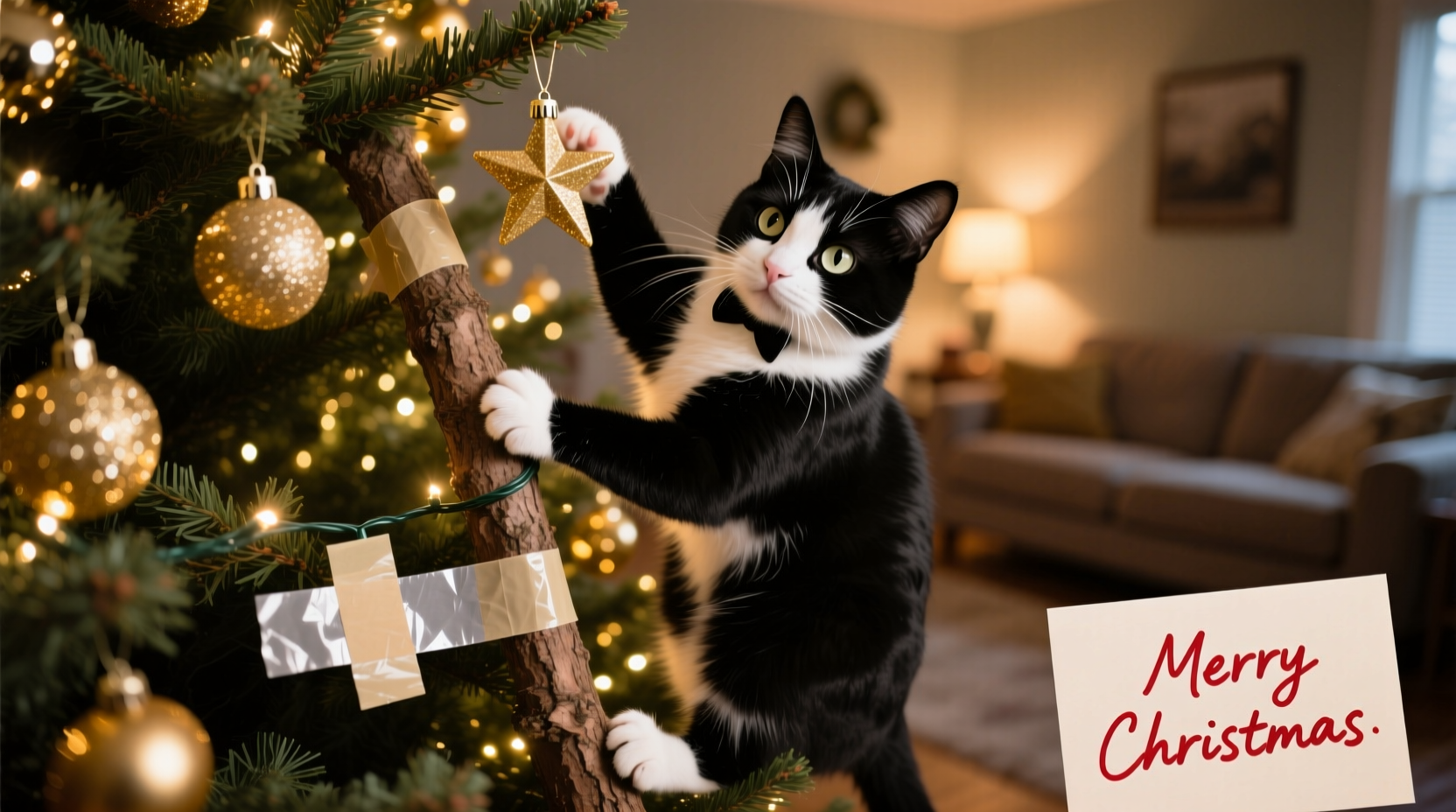 why does my cat climb the christmas tree even with double sided tape