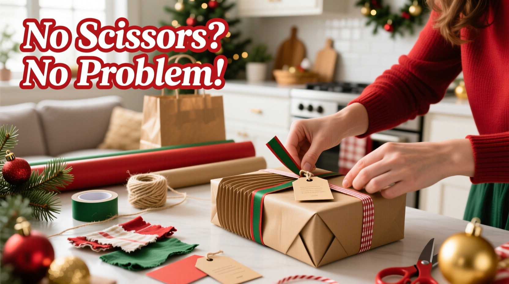 how to wrap christmas presents without scissors using household items