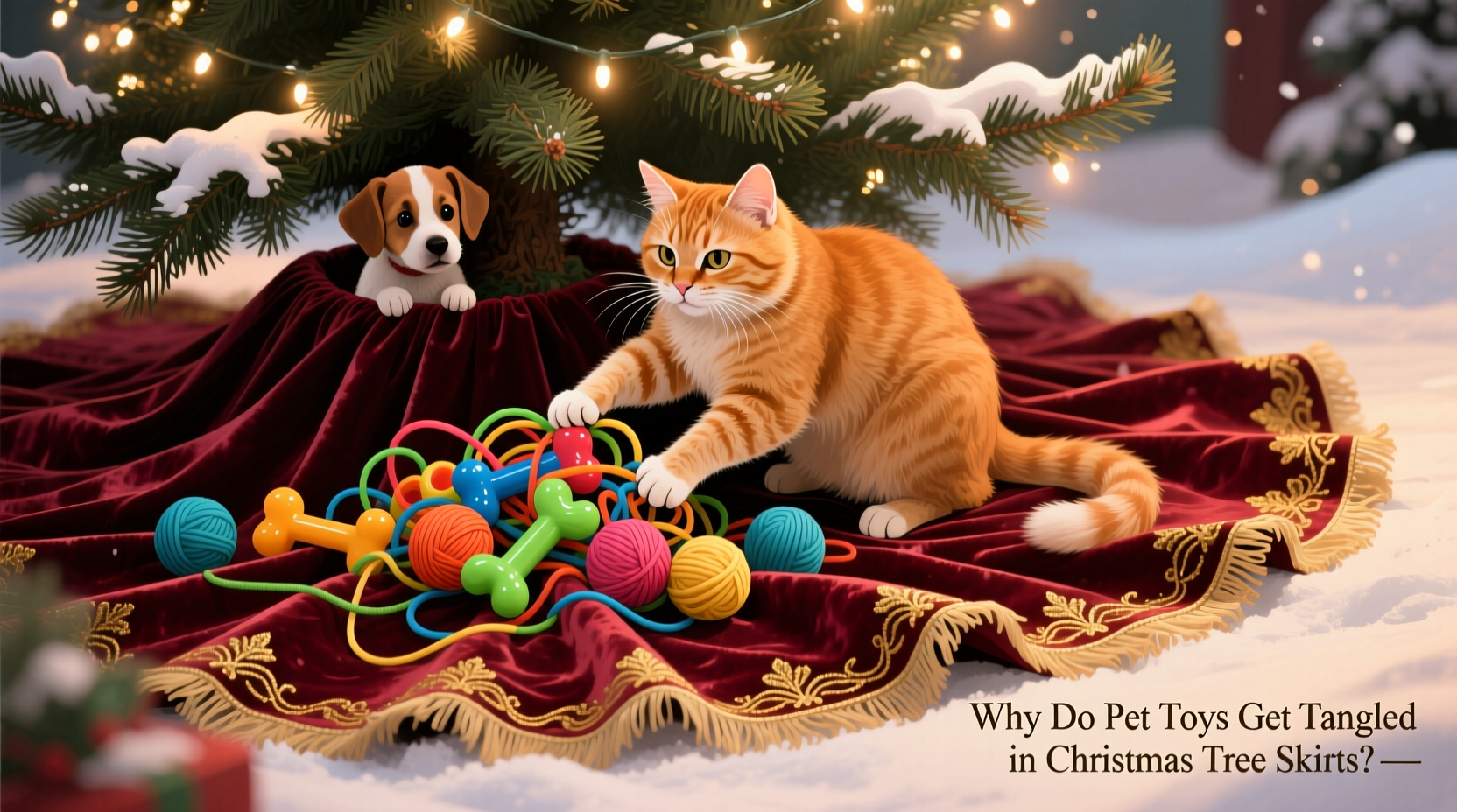 why do pet toys get tangled in christmas tree skirts