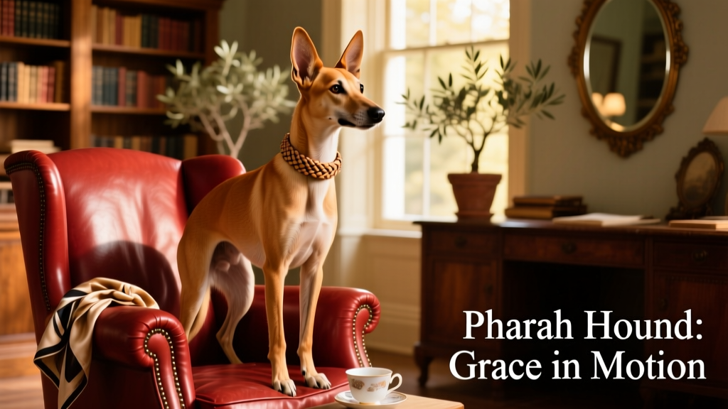 pharaoh hound near red chair