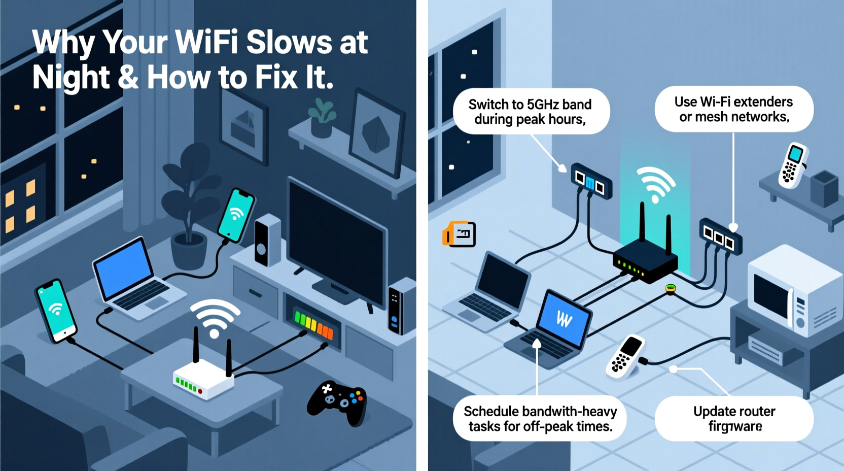 Image showcasing Why Is My Wifi So Slow At Night And How To Boost Signal During Peak Hours
