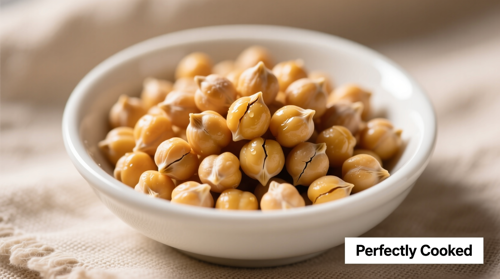 Perfectly cooked chickpeas in a white bowl