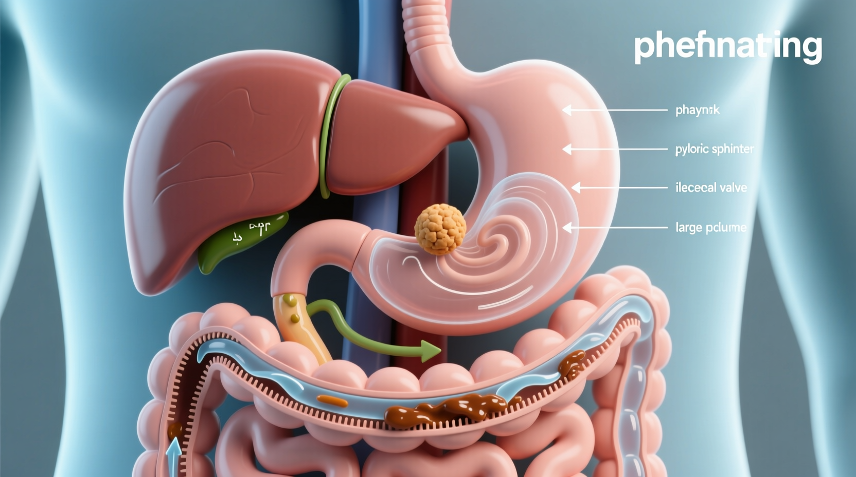 Digestive system process showing food movement through organs