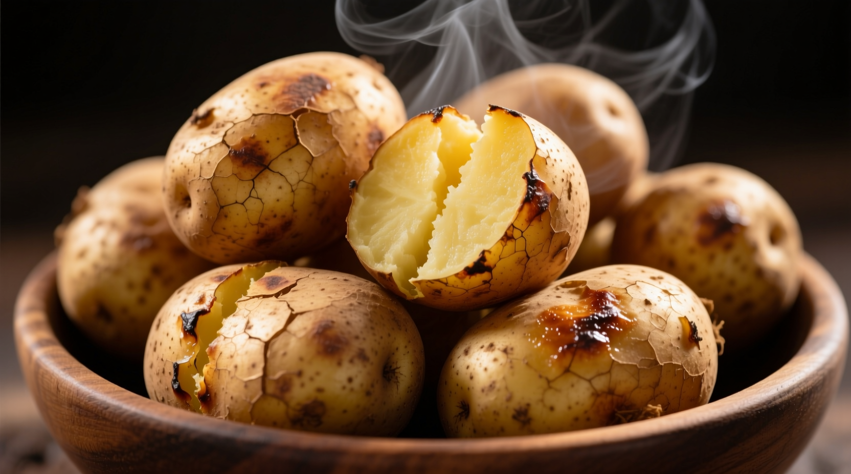Perfectly baked russet potatoes with golden skin