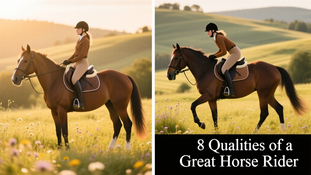 Side-by-side comparison showing proper vs. improper rider position on horseback