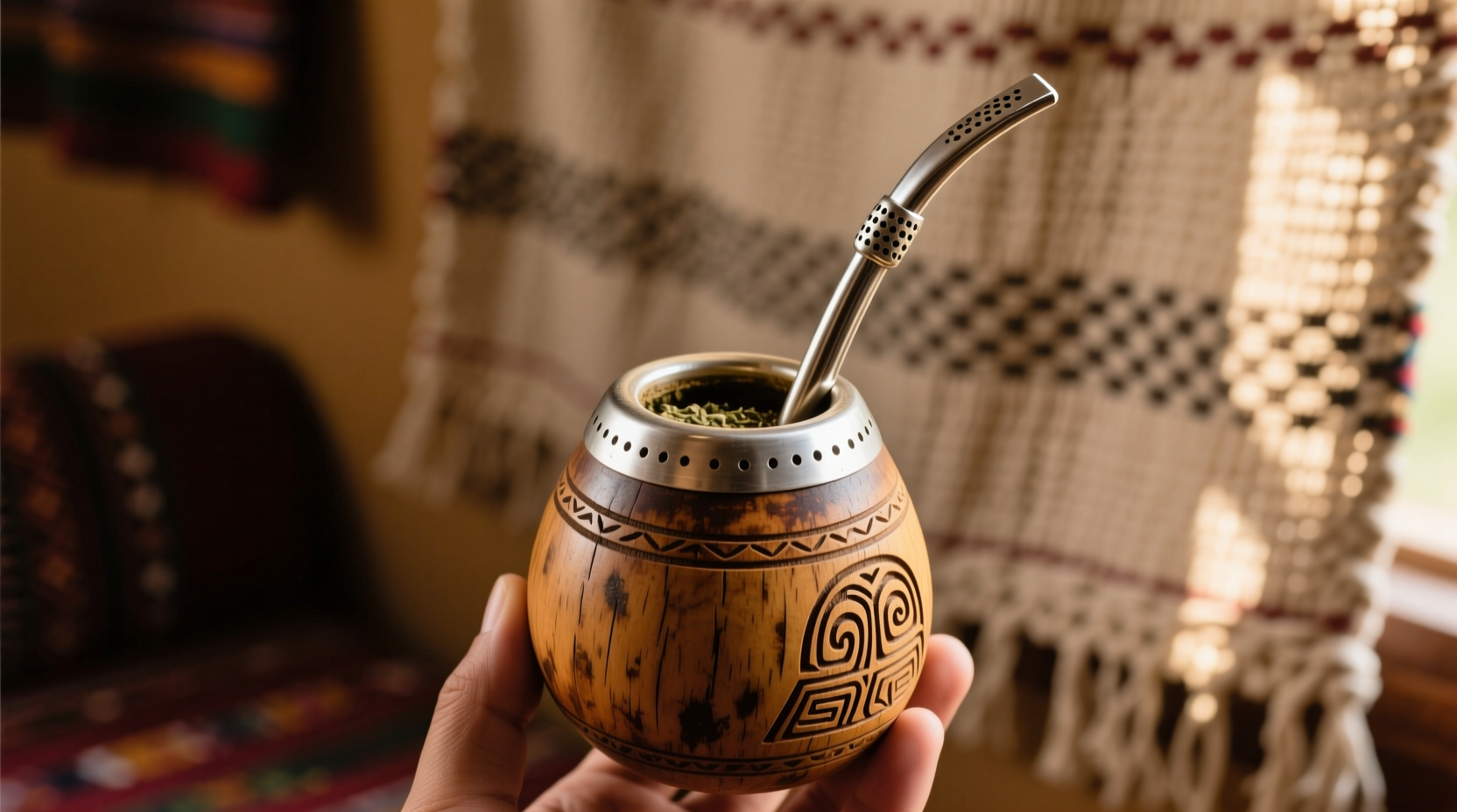 Traditional yerba mate gourd and bombilla