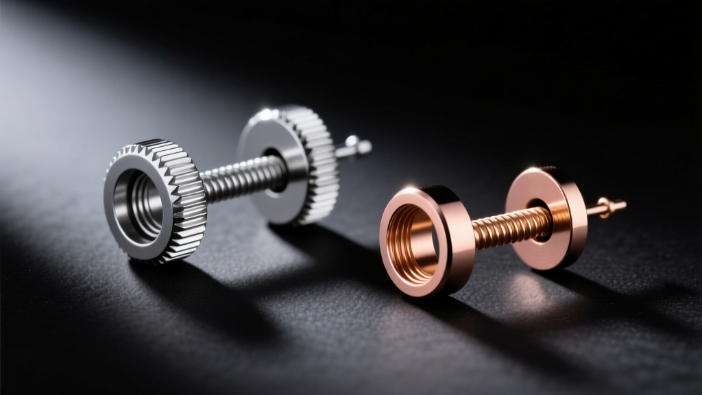 Technical diagram comparing internal threading and threadless tension mechanisms of flat back labret earrings on dark background.