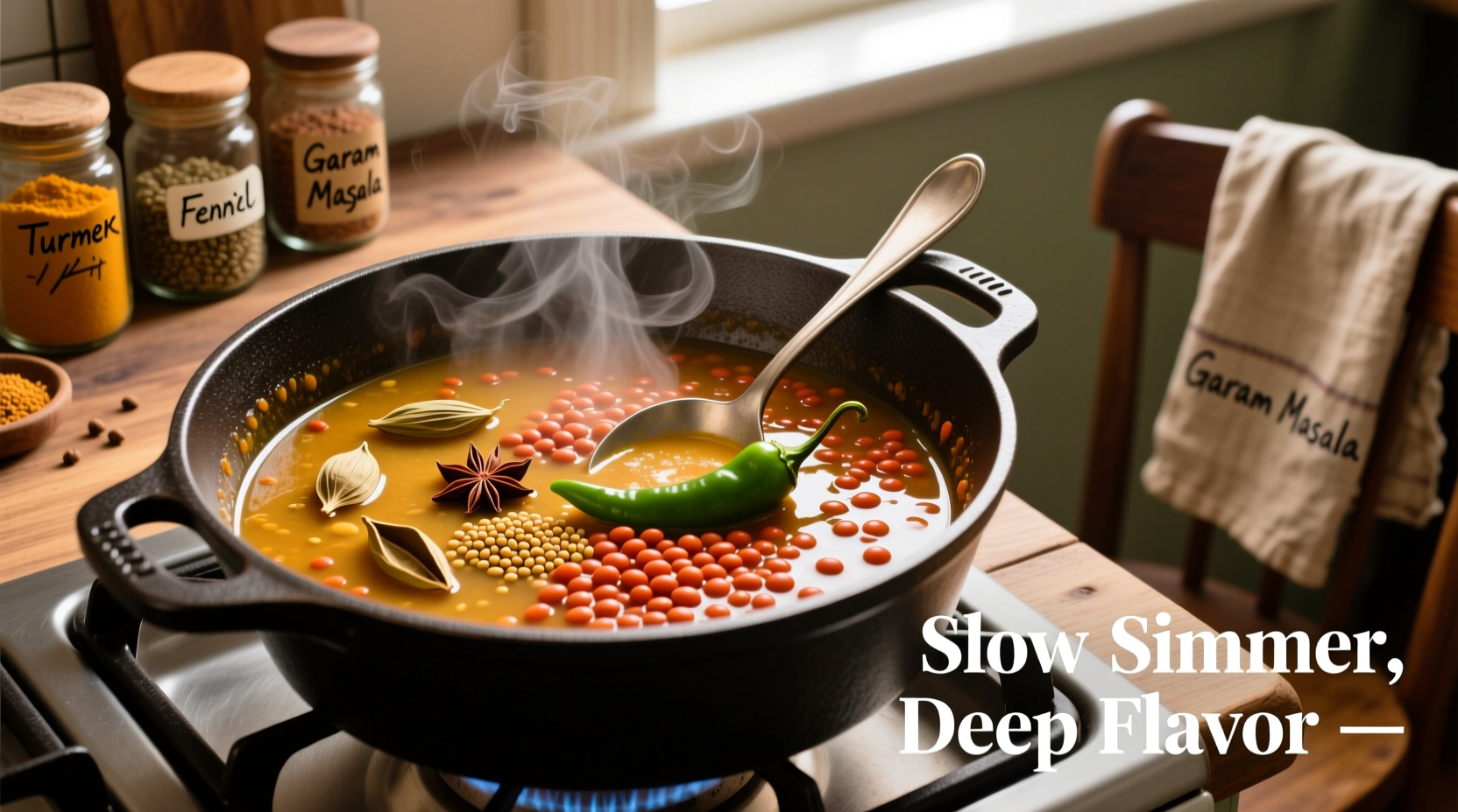 Rote Linsen in der Pfanne mit Gewürzen