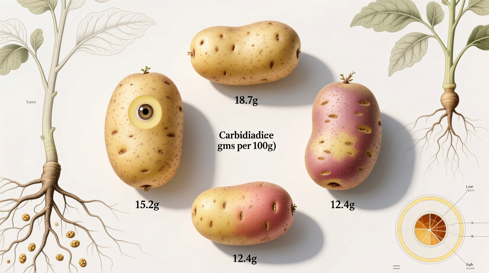 Potato varieties showing carbohydrate differences