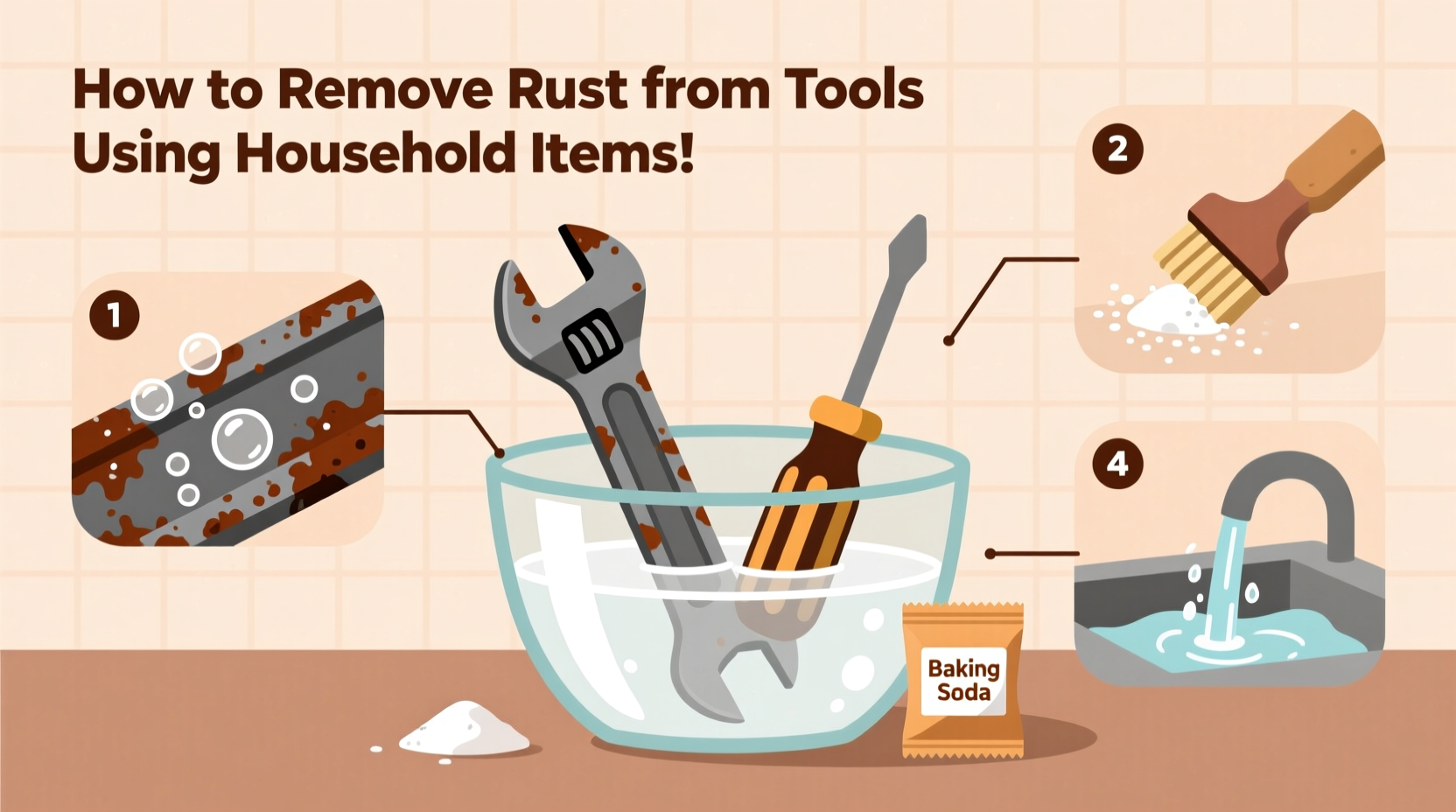 how to remove rust from tools using household items like vinegar and soda