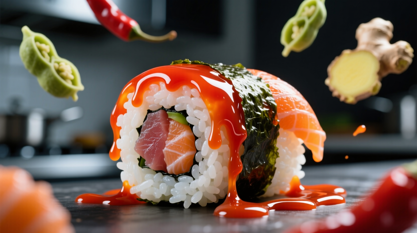 make sushi with sriracha instead of seaweed for an extr
