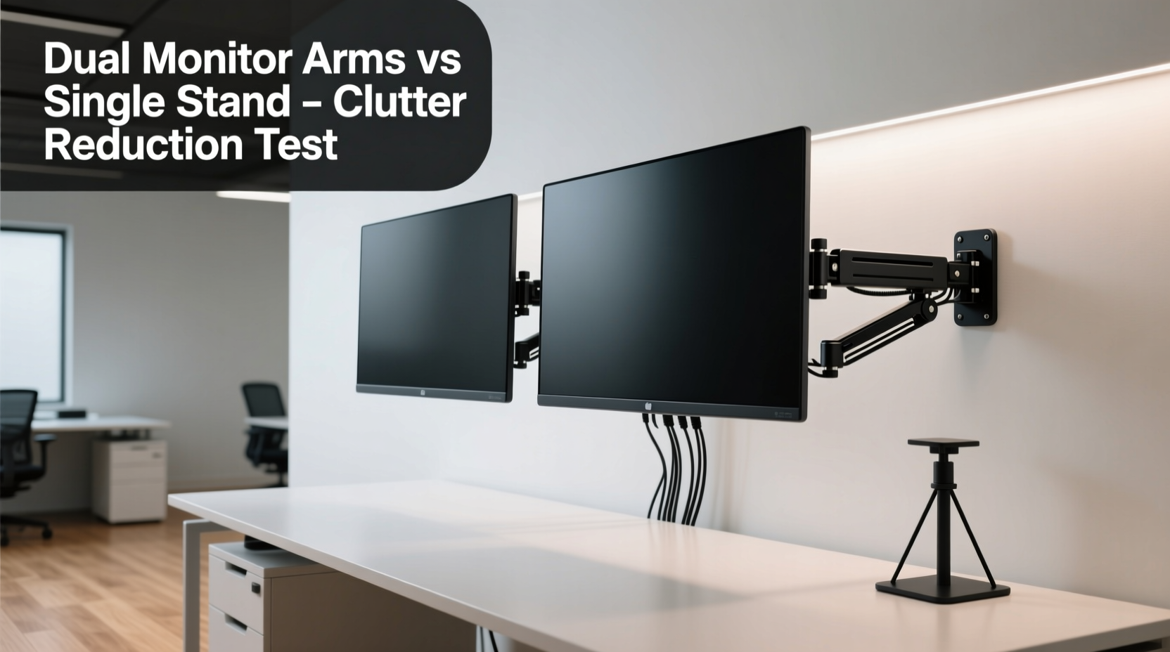 dual monitor arms vs single stand which reduces desk clutter more