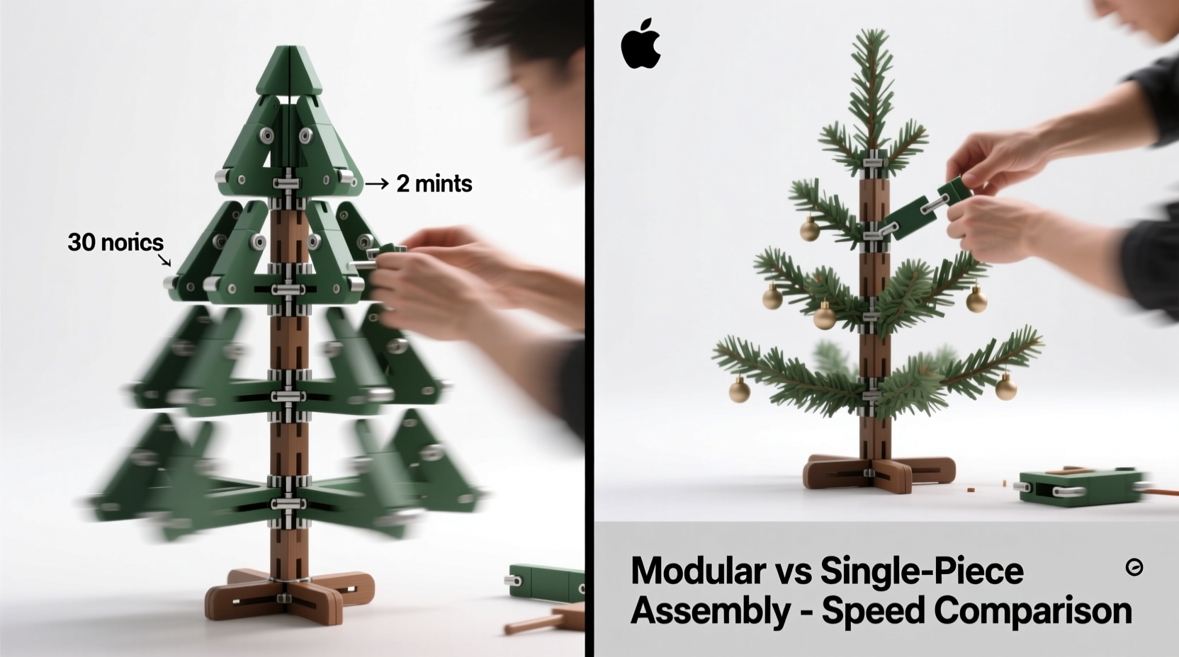 modular christmas tree sections vs single piece which assembles faster