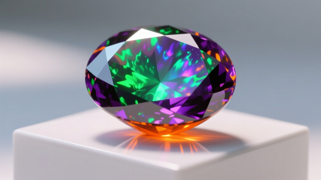 Macro shot of a precious Mexican fire opal revealing vivid green and purple play-of-color flashes against a bright orange base.