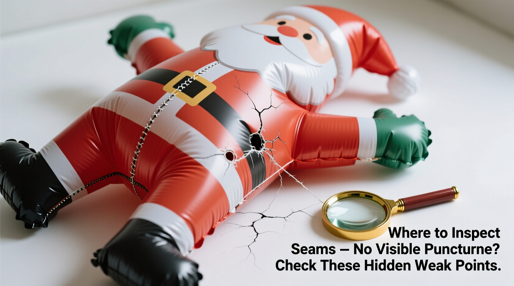 why does my inflatable santa deflate overnight even with no visible punctures where to inspect seams