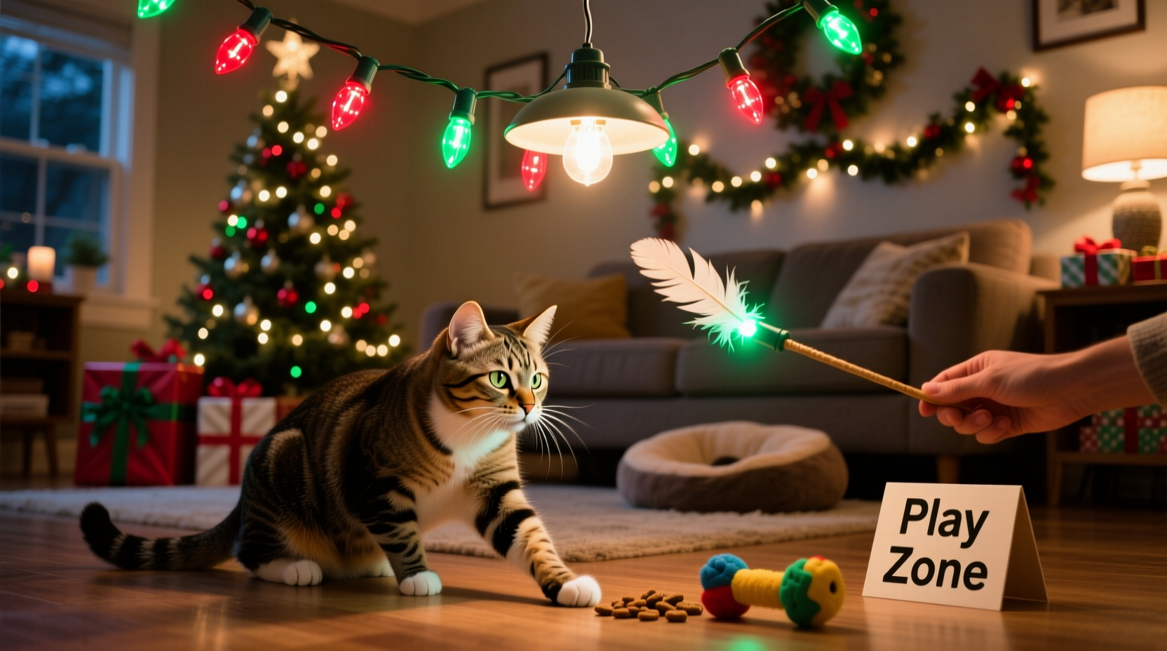 why does my cat attack blinking christmas lights and how to redirect play