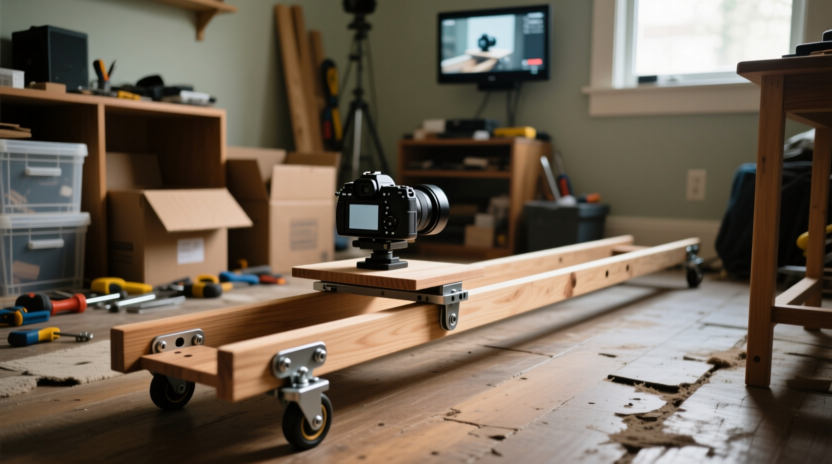 use furniture sliders to make a cheap camera dolly