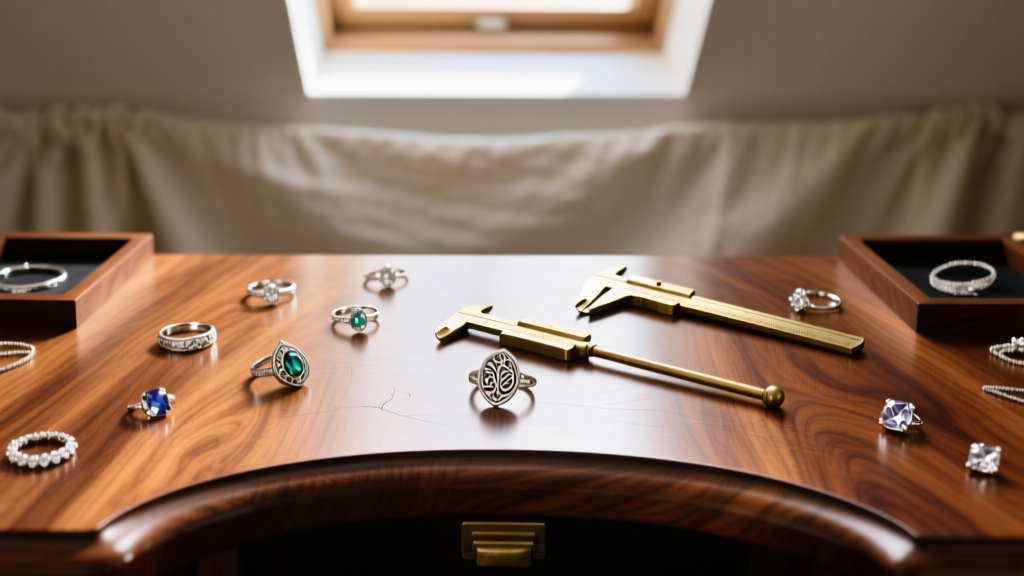 Overhead view of a polished wooden jeweler