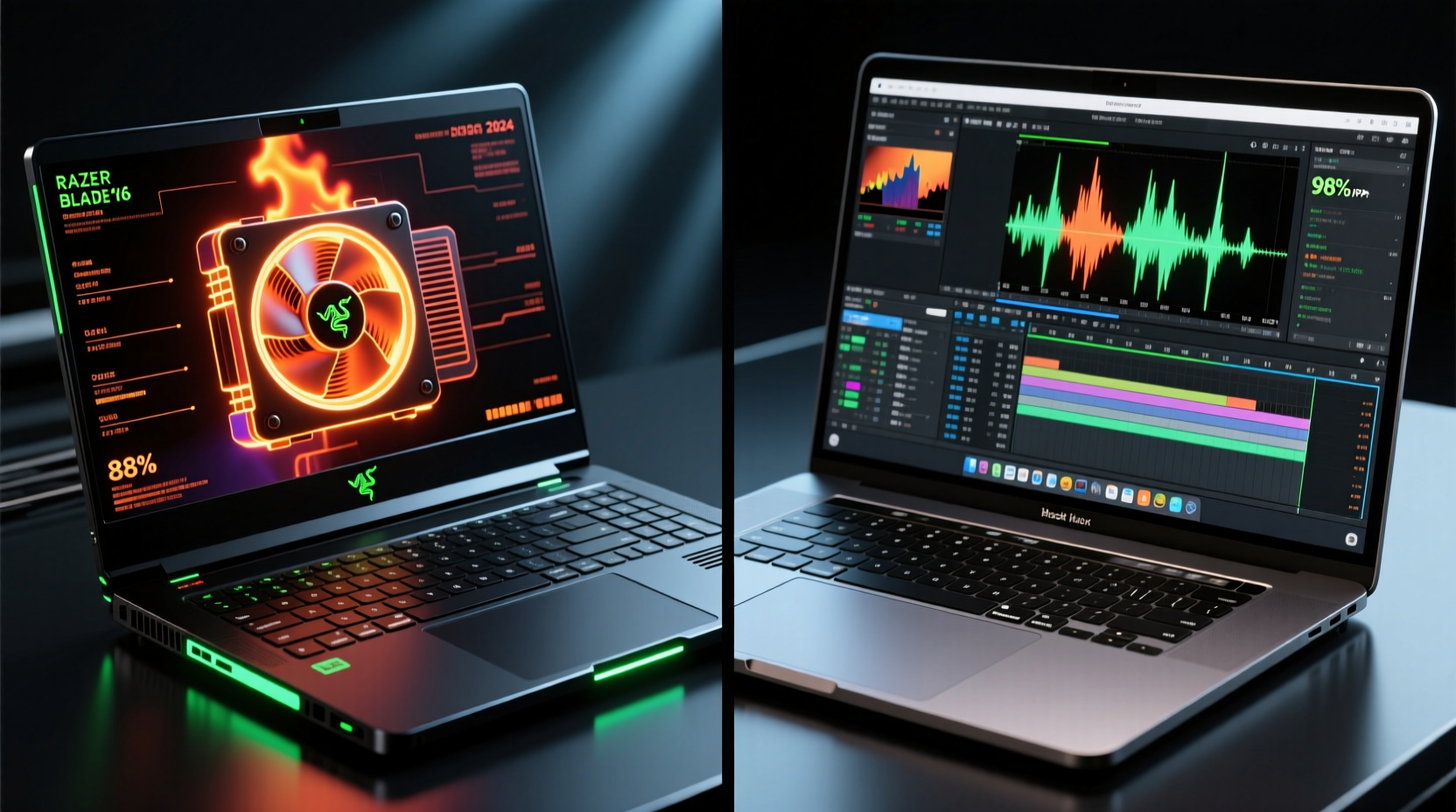 razer blade vs macbook pro for video editing performance under pressure