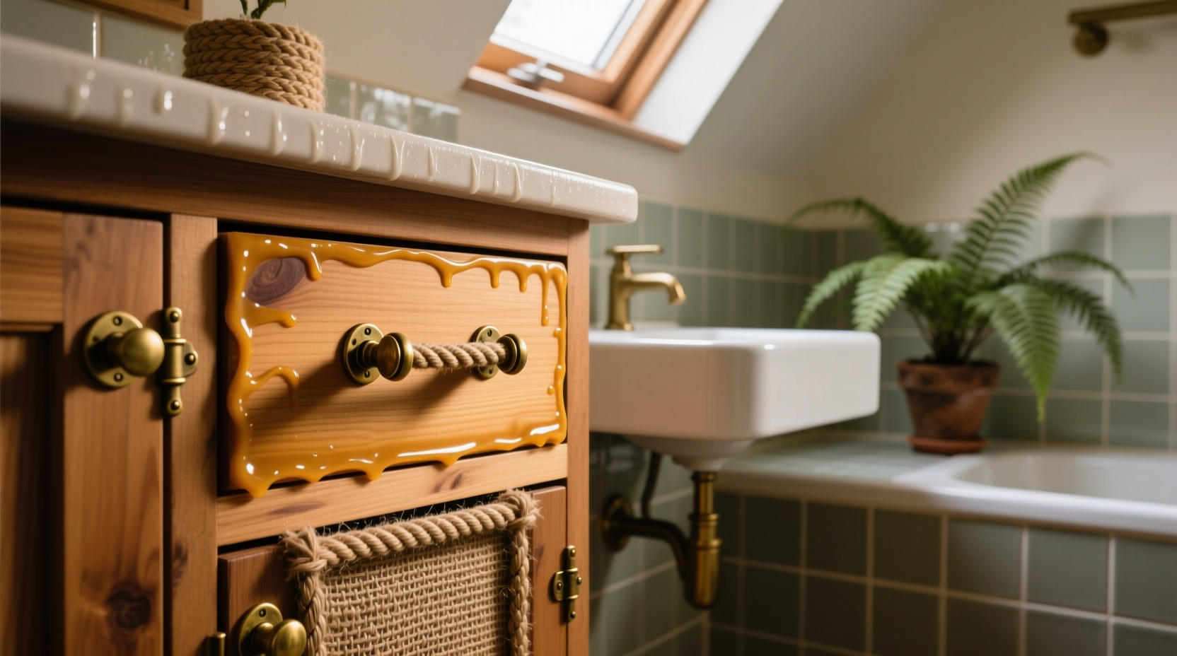 hemp rope drawer pulls in humid bathrooms