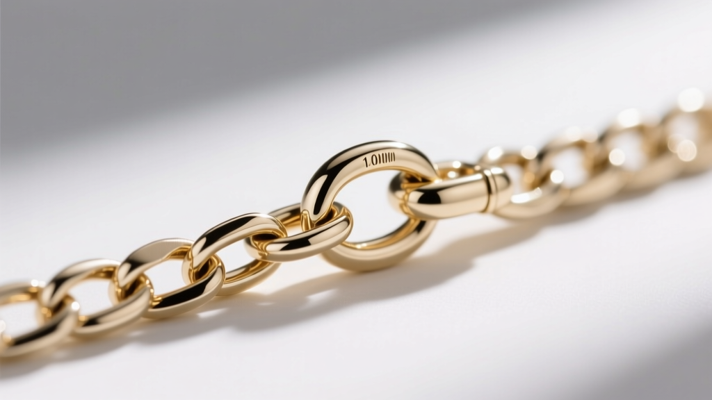 Extreme close-up of a 1.0mm 14k white gold box chain connecting to a secure lobster clasp via a soldered jump ring, sharp focus