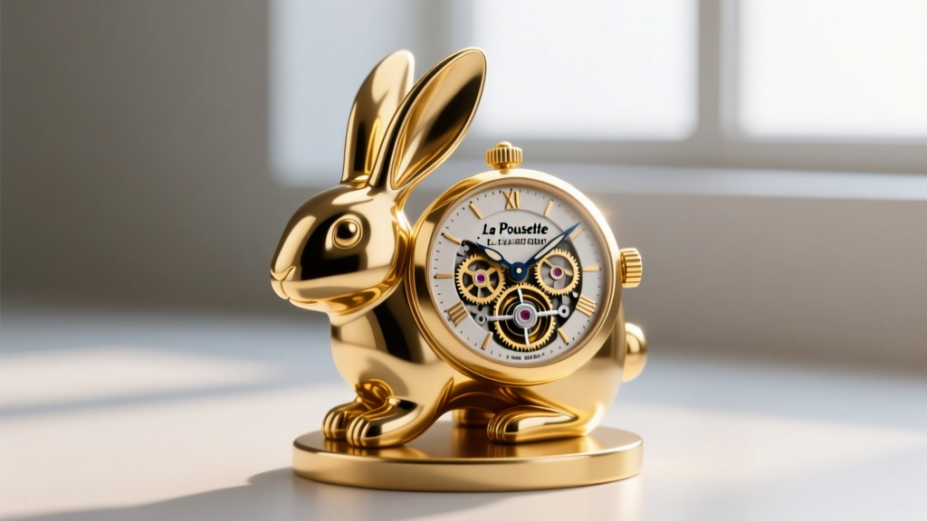 Macro view of a La Pousette backing on a gold rabbit post, showing the internal spring mechanism and precision metal grooves.