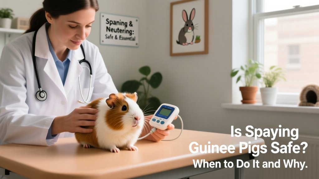 Veterinarian gently examining a guinea pig during a pre-surgical checkup