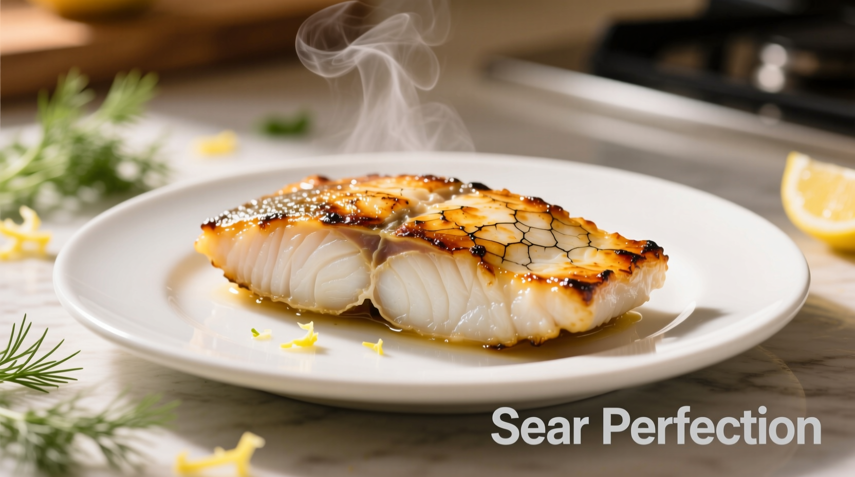 Perfectly seared cod fillet with golden crust