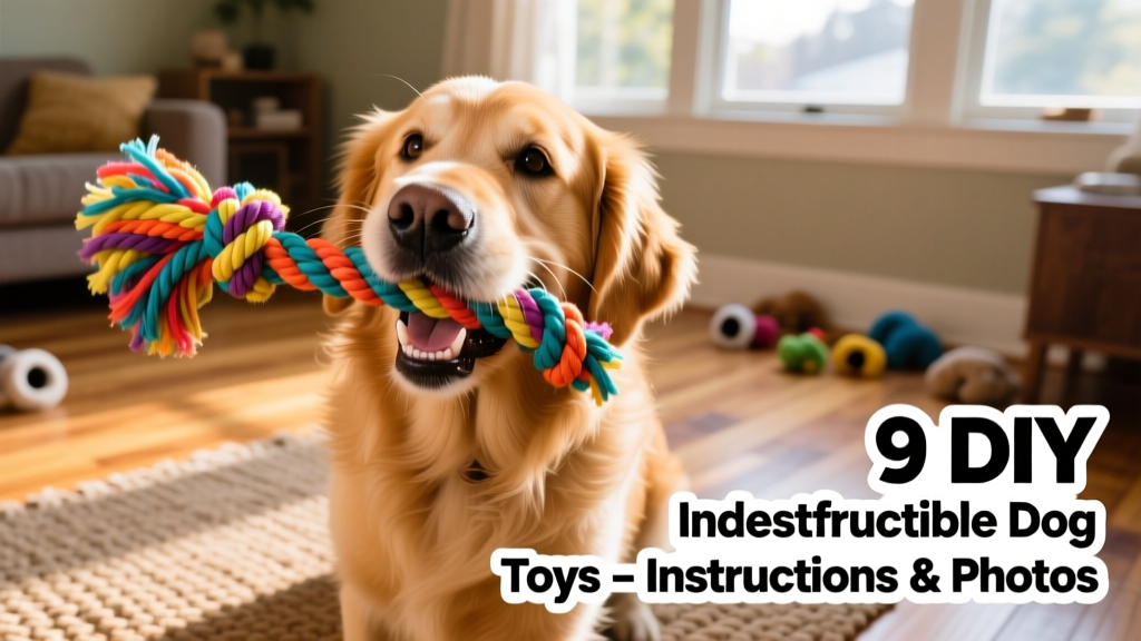 a golden retriever dog with a colored rope toy in his teeth