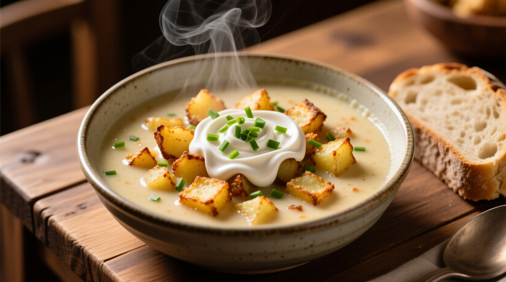 Crockpot hashbrown potato soup with garnish