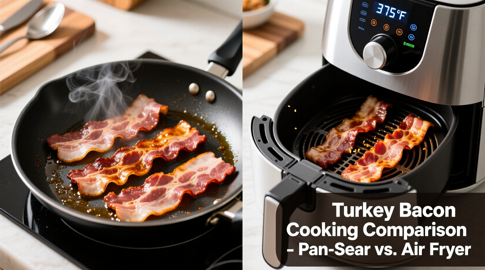 Turkey bacon cooking process comparison