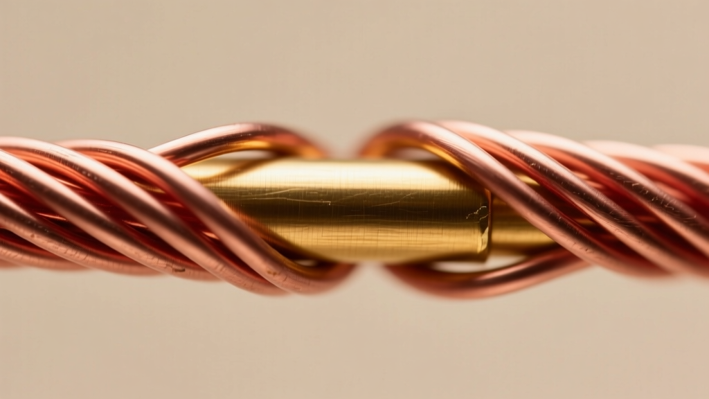 Macro shot of 20-gauge copper wire wrapped tightly around a 12-gauge brass core, showing flush cuts and zero tool marring.