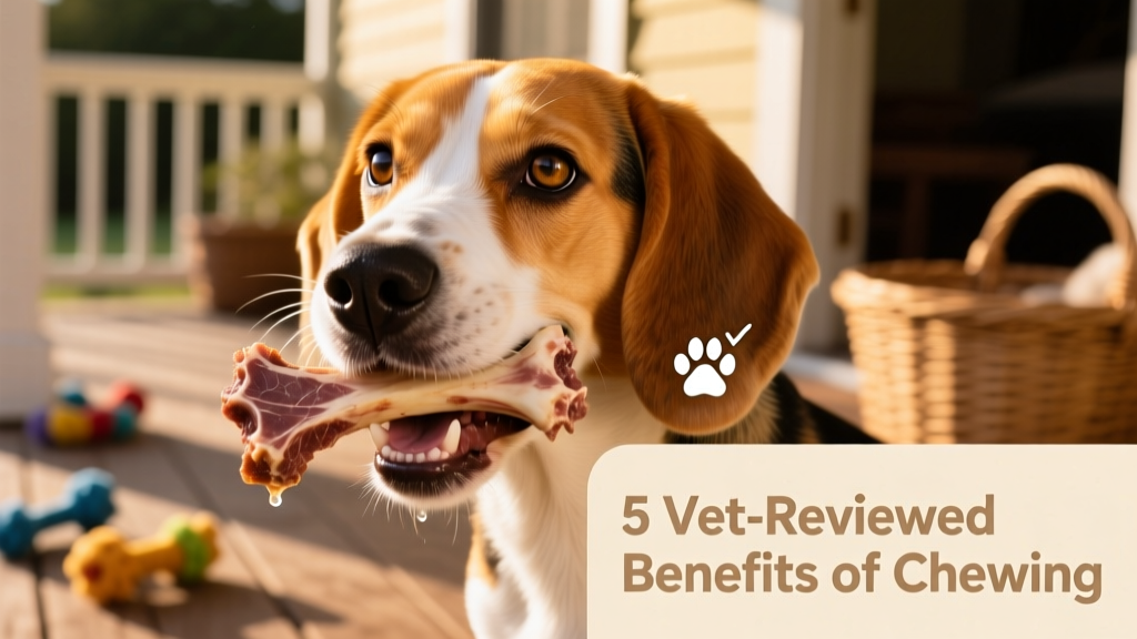 Warm toned close up portrait of cute beagle dog chewing on treats