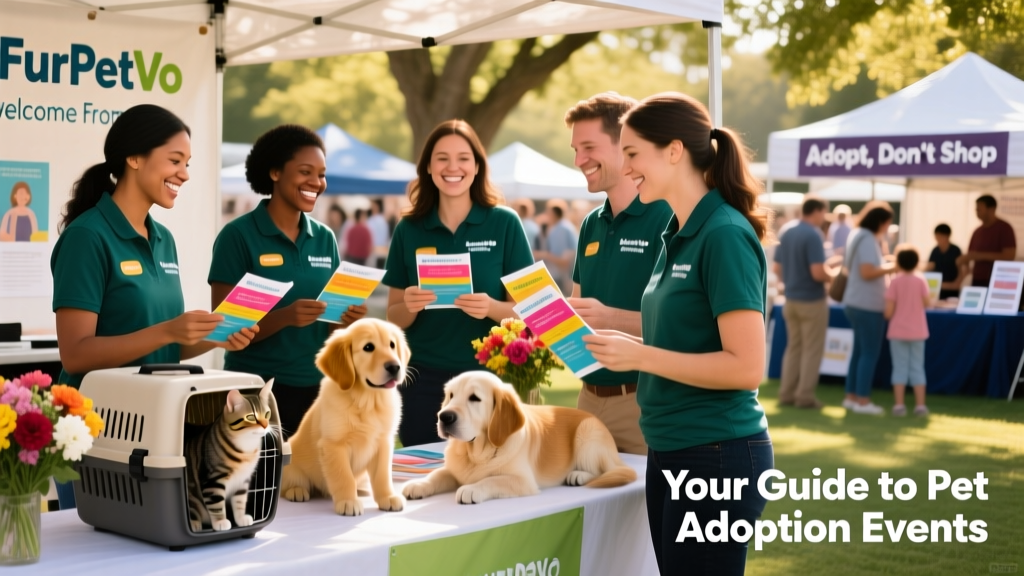 Volunteers from FurPetVo handing out informational brochures and answering questions at a booth during a community adoption fair