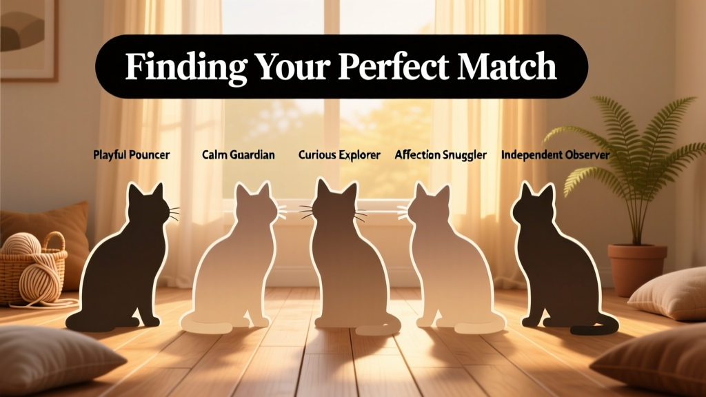 Five illustrated cat silhouettes, each representing one of the Feline Five personality types