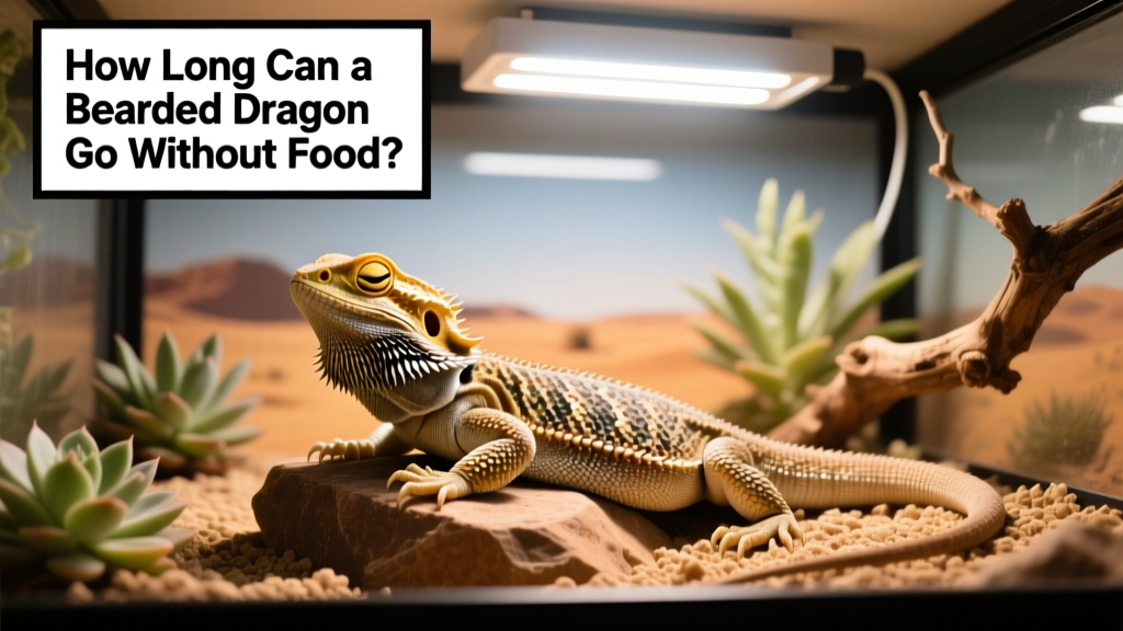 A healthy adult bearded dragon basking under a UVB lamp in a well-set-up enclosure