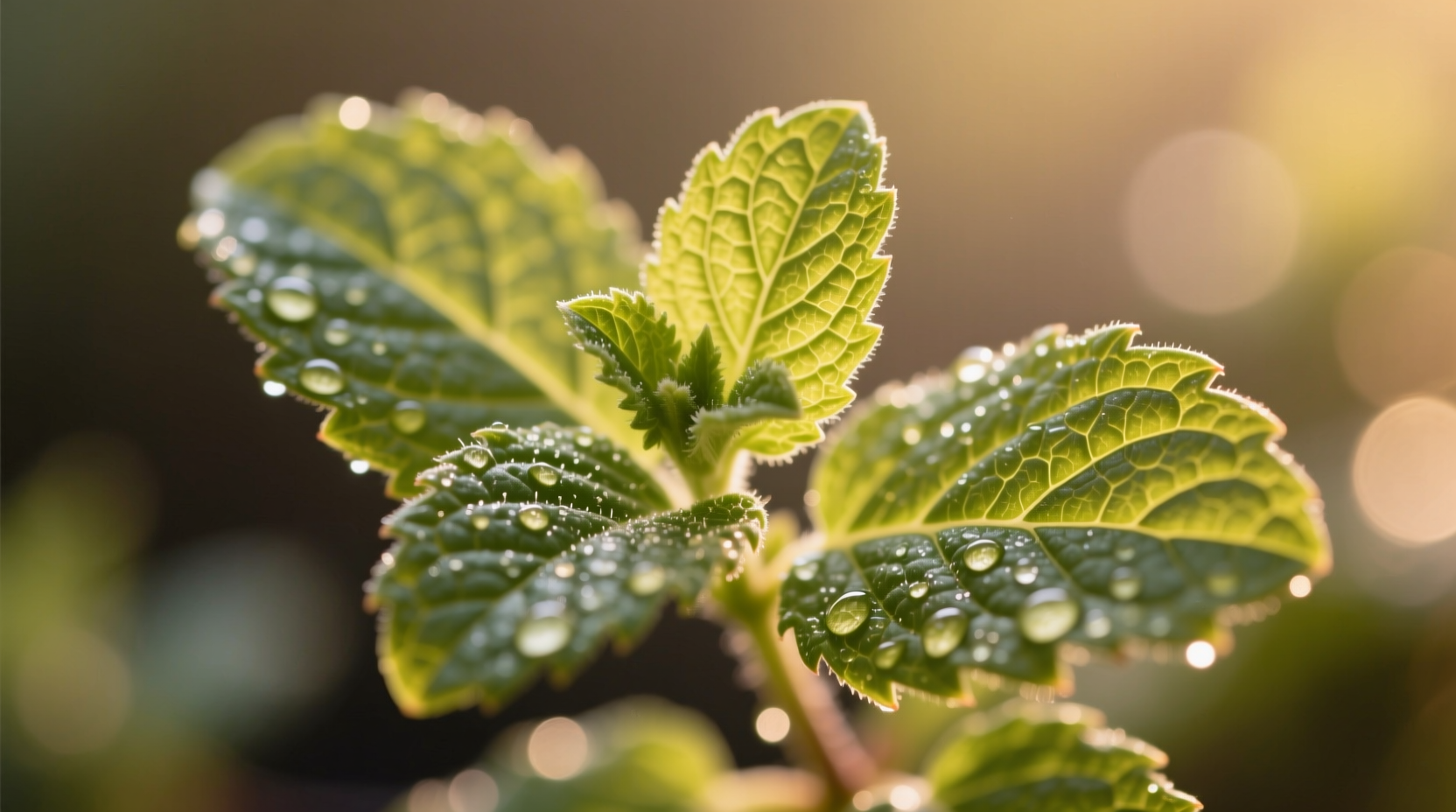 Fresh lemon balm leaves showing their textured surface