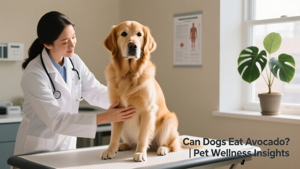 A veterinarian gently examining a calm, seated dog during a routine wellness checkup