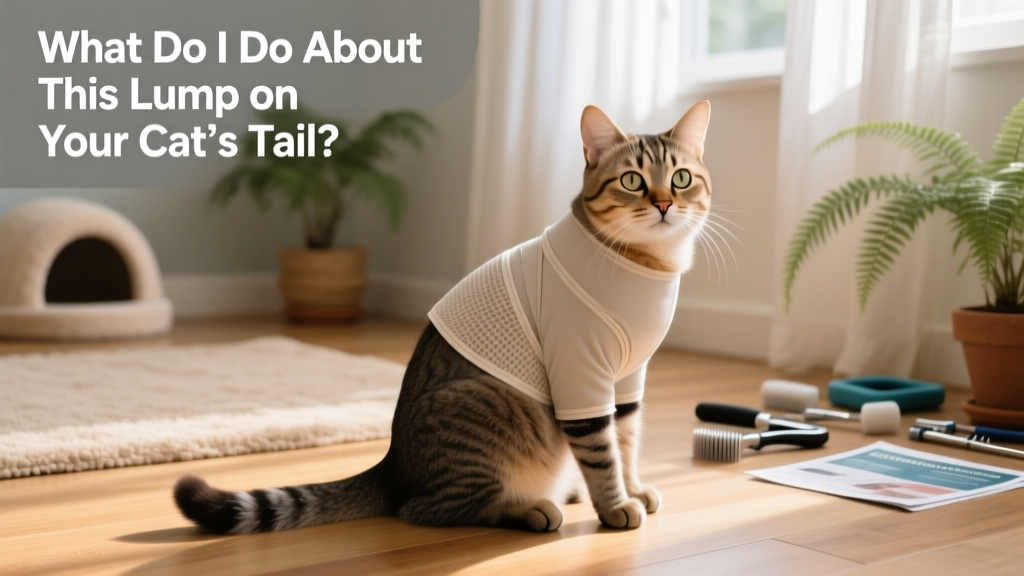 Cat wearing a soft, breathable recovery wrap around the tail base